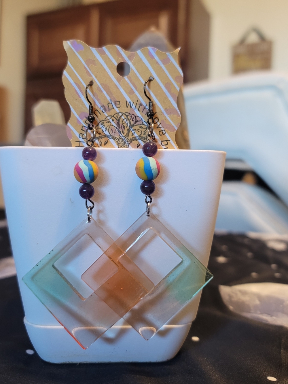 🔥3 For $25 Handmade Multicolor Geometric Drop Retro Style Amethyst Earrings